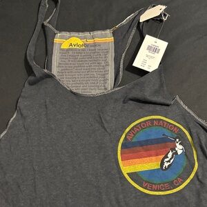 Aviator Nation Charcoal Tank Top with Rainbow Logo